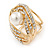 Large White Glass Pearl Diamante Cocktail Ring In Gold Plating - 35mm Across - Size 7 - view 7