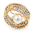 Large White Glass Pearl Diamante Cocktail Ring In Gold Plating - 35mm Across - Size 7 - view 8