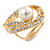 Large White Glass Pearl Diamante Cocktail Ring In Gold Plating - 35mm Across - Size 7 - view 4
