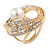 Large White Glass Pearl Diamante Cocktail Ring In Gold Plating - 35mm Across - Size 7 - view 6
