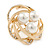 Large White Glass Pearl Diamante Cocktail Ring In Gold Plating - 43mm D - Size 7 - view 3