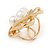 Large White Glass Pearl Diamante Cocktail Ring In Gold Plating - 43mm D - Size 7 - view 4