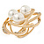 Large White Glass Pearl Diamante Cocktail Ring In Gold Plating - 43mm D - Size 7 - view 5