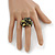 Olive Green, Hematite Glass Chip Cluster Flex Ring - view 2