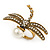 Large Vintage Inspired Crystal Dragonfly with Pearl Bead Ring In Antique Gold Tone Metal - 55mm - Size 8 - view 8