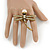 Large Vintage Inspired Crystal Dragonfly with Pearl Bead Ring In Antique Gold Tone Metal - 55mm - Size 8 - view 2