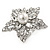 Clear Crystal White Faux Glass Pearl Flower Ring In Silver Tone Metal - 35mm - Size 7 - view 6