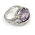Statement Round Cut Amethyst Glass Stone Clear Crystal Rings In Rhodium Plating - Size 8 - view 4
