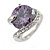 Statement Round Cut Amethyst Glass Stone Clear Crystal Rings In Rhodium Plating - Size 8