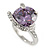 Statement Round Cut Amethyst Glass Stone Clear Crystal Rings In Rhodium Plating - Size 8 - view 8