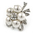 Diamante Simulated Pearl Daisy Cocktail Ring In Rhodium Plated Metal - 45mm D - 7/8 Size Adjustable