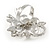 Diamante Simulated Pearl Daisy Cocktail Ring In Rhodium Plated Metal - 45mm D - 7/8 Size Adjustable - view 4