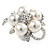 Diamante Simulated Pearl Daisy Cocktail Ring In Rhodium Plated Metal - 45mm D - 7/8 Size Adjustable - view 3