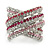 Statement 'Criss Cross' Pink, Magenta, Clear Crystal Rings In Rhodium Plated Metal - 7/8 Size Adjustable - view 4