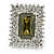Large Square Clear/ Olive Crystal Ring In Rhodium Plated Metal - Size 7/8 Adjustable - view 3
