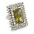 Large Square Clear/ Olive Crystal Ring In Rhodium Plated Metal - Size 7/8 Adjustable