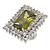 Large Square Clear/ Olive Crystal Ring In Rhodium Plated Metal - Size 7/8 Adjustable - view 4