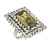 Large Square Clear/ Olive Crystal Ring In Rhodium Plated Metal - Size 7/8 Adjustable - view 6