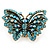 Large Teal/ Light Blue Crystal Butterfly Ring In Gold Tone - Size 7/8 Adjustable - view 7
