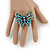 Large Teal/ Light Blue Crystal Butterfly Ring In Gold Tone - Size 7/8 Adjustable - view 3