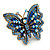 Large Blue Crystal Butterfly Ring In Gold Tone - Size 7/8 Adjustable - view 4