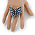 Large Blue Crystal Butterfly Ring In Gold Tone - Size 7/8 Adjustable - view 3