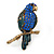 Large Sapphire Blue Crystal, Teal Enamel Parrot Bird Ring In Antique Gold Metal - 60mm L - 7/8 Size Adjustable - view 4