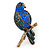 Large Sapphire Blue Crystal, Teal Enamel Parrot Bird Ring In Antique Gold Metal - 60mm L - 7/8 Size Adjustable - view 7