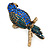 Large Sapphire Blue Crystal, Teal Enamel Parrot Bird Ring In Antique Gold Metal - 60mm L - 7/8 Size Adjustable - view 6