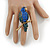 Large Sapphire Blue Crystal, Teal Enamel Parrot Bird Ring In Antique Gold Metal - 60mm L - 7/8 Size Adjustable - view 2