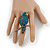 Large Teal Crystal Parrot Bird Ring In Antique Gold Metal - 60mm L - 7/8 Size Adjustable - view 2