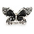 Large Clear Crystal, Black Acrylic Bead Butterfly Ring In Aged Silver Tone Metal - 70mm L - 8 Size Adjustable - view 3