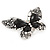 Large Clear Crystal, Black Acrylic Bead Butterfly Ring In Aged Silver Tone Metal - 70mm L - 8 Size Adjustable - view 6