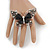 Large Clear Crystal, Black Acrylic Bead Butterfly Ring In Aged Silver Tone Metal - 70mm L - 8 Size Adjustable - view 2
