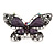 Large Purple Crystal Butterfly Ring In Aged Silver Tone Metal - 70mm L - 8 Size Adjustable - view 3
