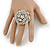 Large Clear, AB Crystal Layered Flower Ring In Silver Tone Metal - 40mm Diameter - 7/8 Size Adjustable - view 2