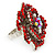 Large Red, Burgundy Crystal Layered Flower Ring In Silver Tone Metal - 40mm Diameter - 7/8 Size Adjustable - view 4