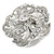 Clear Crystal and Glass Stone Flower Ring In Rhodium Plated Metal - 30mm D - 7/8 Size Adjustable - view 3