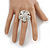 Clear Crystal and Glass Stone Flower Ring In Rhodium Plated Metal - 30mm D - 7/8 Size Adjustable - view 2