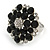 Silver Tone Black/ Clear Diamante Cocktail Ring (Adjustable Size 7/8) - view 4
