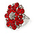 Silver Tone Red/ Clear Diamante Cocktail Ring (Adjustable Size 7/8) - view 4