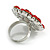 Silver Tone Red/ Clear Diamante Cocktail Ring (Adjustable Size 7/8) - view 5