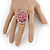 Pink Crystal Dome Oval Ring In Silver Tone Metal - 35mm L - Size 7 - view 2