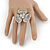 Clear Crystal 3 Petal Flower Ring In Silver Tone Metal - 40mm - Size 7 - view 2