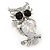 Clear/ Black Crystal Owl Ring In Rhodium Plated Metal - 40mm - Size 7 - view 7