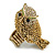 Vintage Inspired Chunky Textured Crystal Owl Ring In Aged Gold Tone - 50mm Across - Size 8/9  Adjustable - view 3