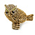 Vintage Inspired Chunky Textured Crystal Owl Ring In Aged Gold Tone - 50mm Across - Size 8/9  Adjustable - view 5