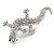 Silver Tone Sculptured Clear Crystal 'Gecko' Statement Ring - Adjustable - Size 7/8 - 4.5cm Length - view 4