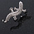 Silver Tone Sculptured Clear Crystal 'Gecko' Statement Ring - Adjustable - Size 7/8 - 4.5cm Length - view 3