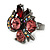 Ruby Red/ Pink/ Ab Crystal Cluster Fashion Ring In Black Tone Metal - 7/8 Size Adjustable - view 5
